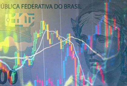 Cédula de real ao fundo de gráficos / economia brasileira