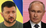 Volodymyr Zelensky, presidente da Ucrânia, e Vladimir Putin, presidente da Rússia