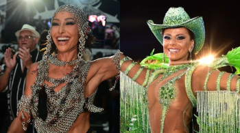 Viviane Araújo (Mancha Verde) e Sabrina Sato (Gaviões da Fiel) puxam a fila das rainhas de bateria famosas da elite do Carnaval paulistano