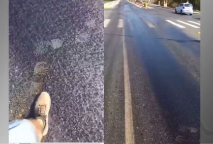 Vídeo mostra asfalto derretendo em Santa Catarina 