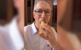 Governador Romeu Zema comendo banana com casca e criticando a alta nos preços dos alimentos